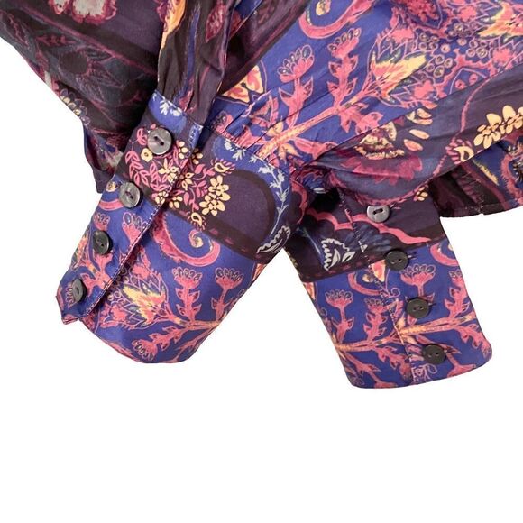 NEW Free People Paisley Print/Mesh Long Sleeve Cropped Top in Size S/P - Picture 5 of 6